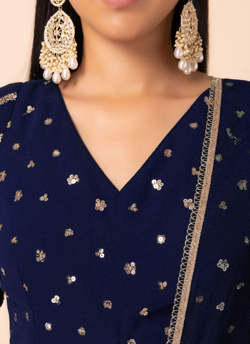 Mesmerizing Navy Blue Georgette lehenga choli with sequin and zari work